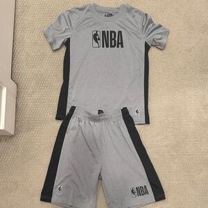 NBA Gray T-Shirt with matching shorts. Athletic material. Gently used.